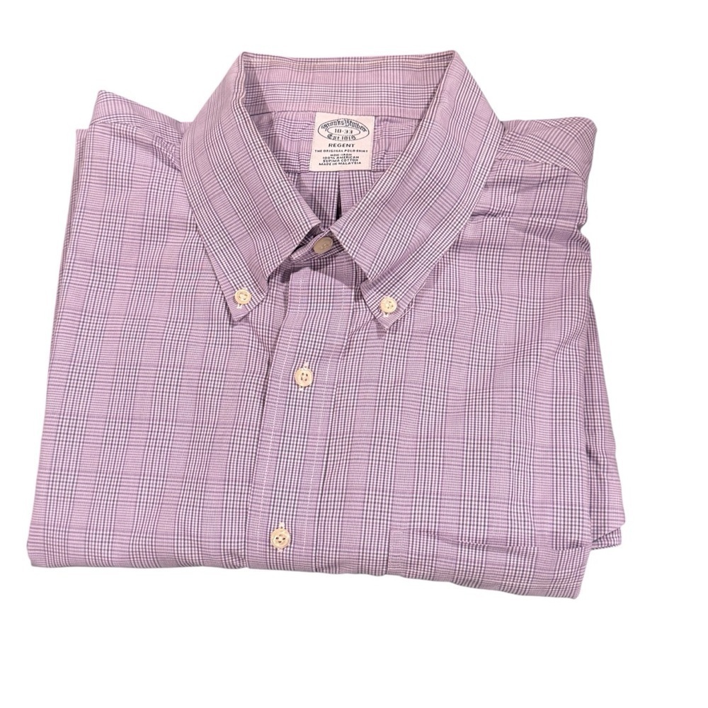 BROOKS BROTHERS Non Iron Purple Checkered Shirt Brooks Brothers 18/33